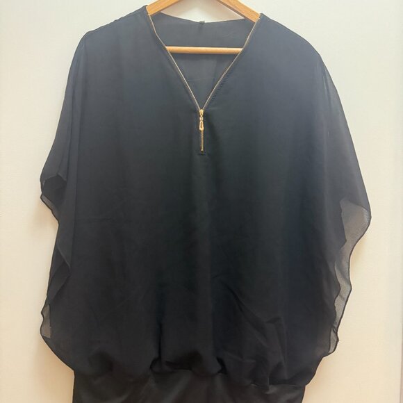 Plus Size Tops for Women Solid Short Sleeve V-Neck Pullover Chiffon Blouse - Picture 6 of 6